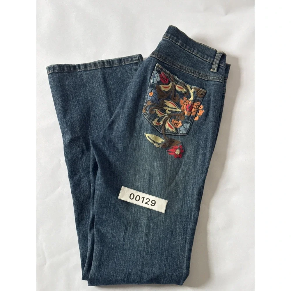 TINT Womens Dark Wash Embroidered Floral Back Pocket Bootcut Jeans Size 4